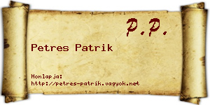 Petres Patrik névjegykártya